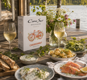 Helppo juhannusmenu ja Cono Sur Bicicleta Chardonnay.
